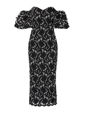 Shoshanna Sentido Off The Shoulder Embroidered Midi Dress Size 2 Black White